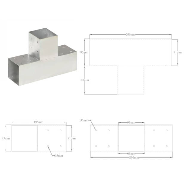 vidaXL Paalverbinding T-vorm 91x91 mm gegalvaniseerd metaal