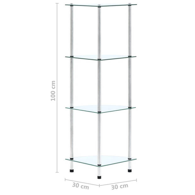 vidaXL Kastje 4-laags 30x30x100 cm gehard glas transparant