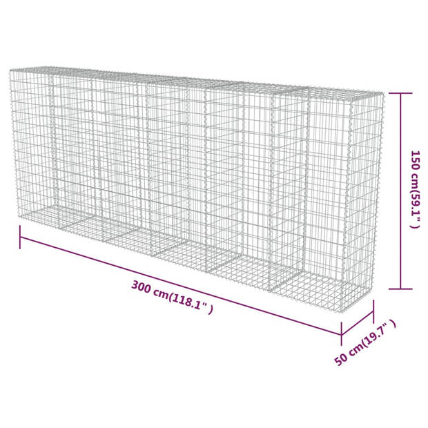 vidaXL Schanskorfmuur met deksels 300x50x150 cm gegalvaniseerd staal