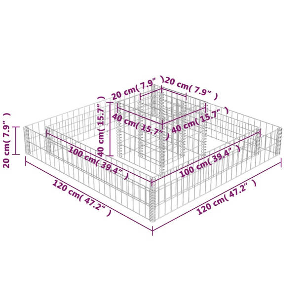 vidaXL Gabion plantenbak 120x120x20 cm gegalvaniseerd staal