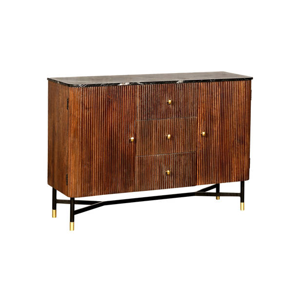 Giga Meubel - Dressoir Bruin Mangohout - Zwart Marmer - 120cm - Japandi