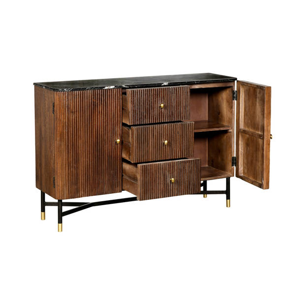 Giga Meubel - Dressoir Bruin Mangohout - Zwart Marmer - 120cm - Japandi