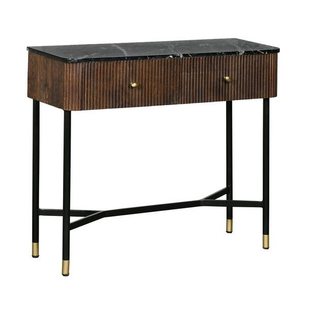 Giga Meubel - Sidetable Bruin met Marmer Blad - 90cm - Tafel Japandi