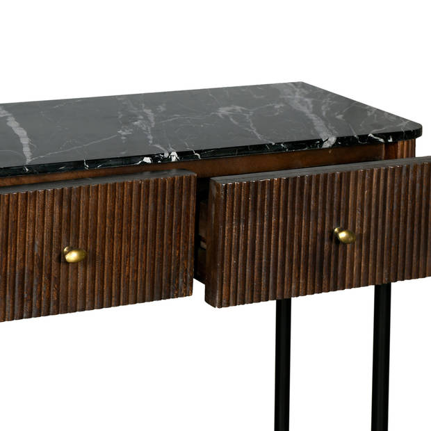 Giga Meubel - Sidetable Bruin met Marmer Blad - 90cm - Tafel Japandi