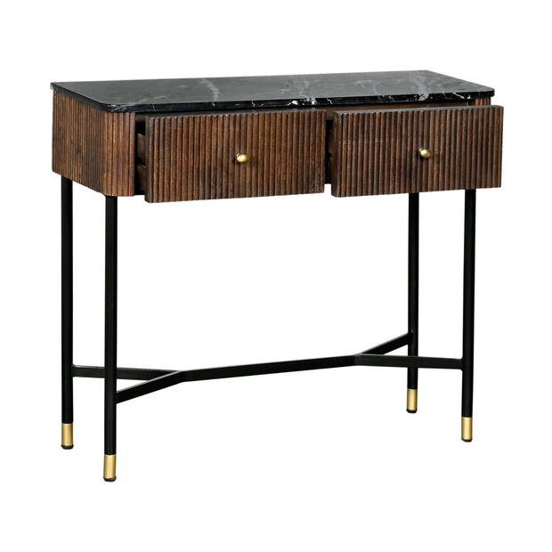 Giga Meubel - Sidetable Bruin met Marmer Blad - 90cm - Tafel Japandi