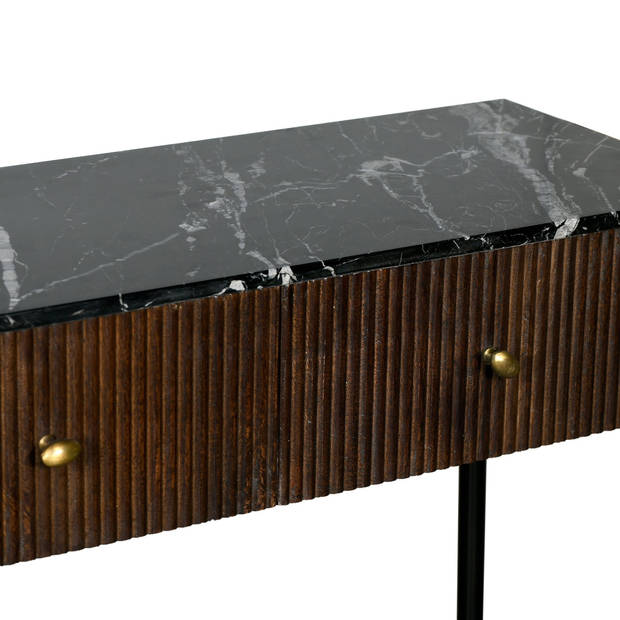 Giga Meubel - Sidetable Bruin met Marmer Blad - 90cm - Tafel Japandi