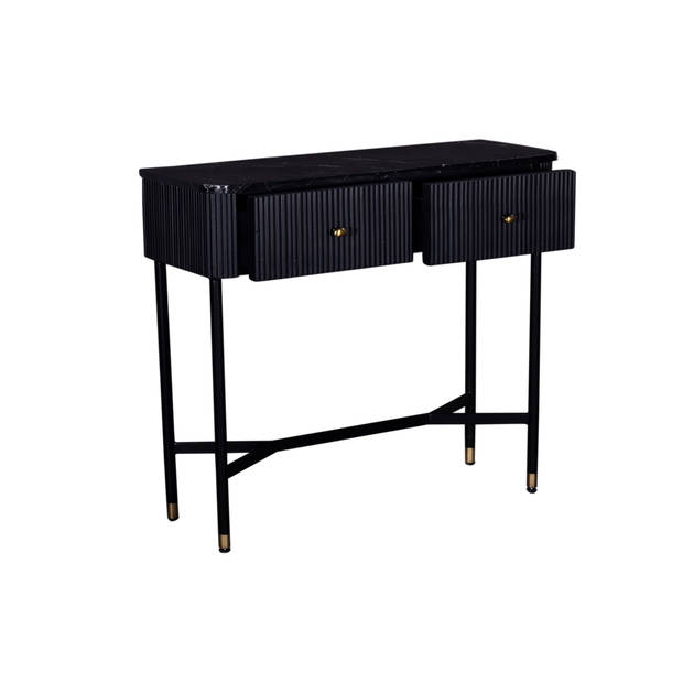 Giga Meubel - Sidetable Zwart Met Marmer - Japandi Style - 90x33x80cm