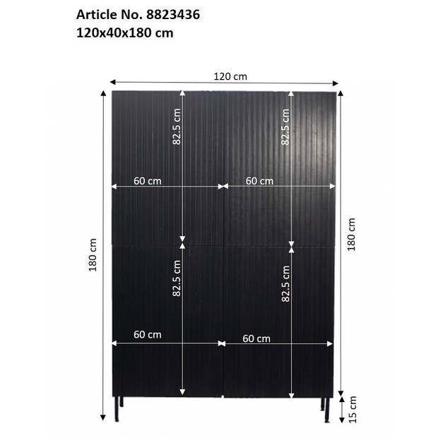 Giga Meubel - Wandkast Mangohout Zwart - 120x40x180cm - 4-Deurs - Kast Roman