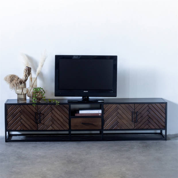 Giga Meubel - Tv Meubel Bruin Visgraat - Mangohout - 210cm - Kast Isa