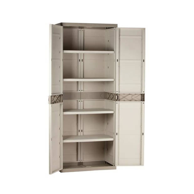 TITANIUM PLASTIKEN Hoge kast met 2 deuren en planken 70 x 44 x 176 cm Beige en Taupe TITANIUM assortiment