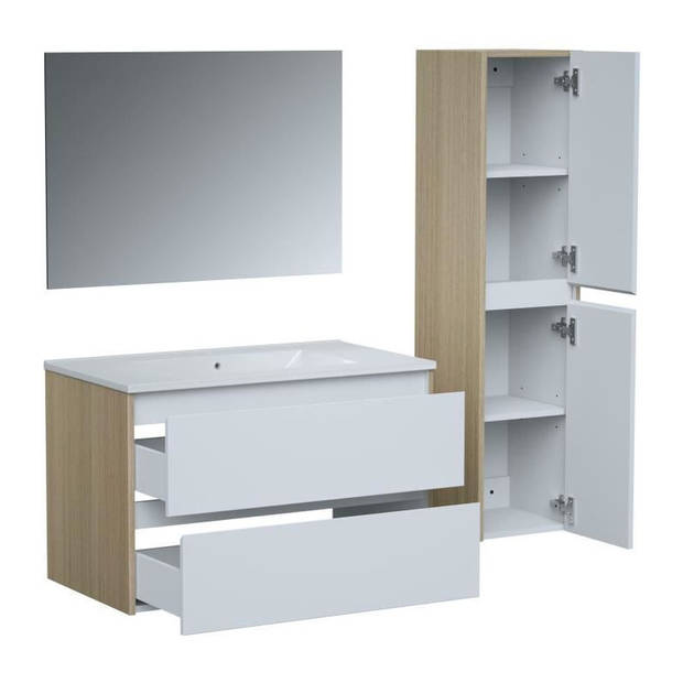 Skara Set van Badkamer 80, Vanity+Basin+Mirror & Column