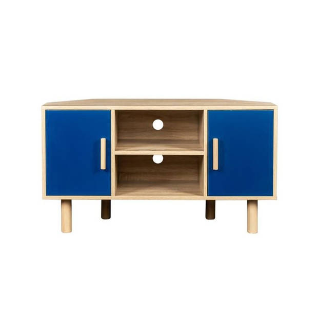 Lila Corner TV Cabinet - 2 deuren - Blue Melamine Decor - Massieve houten voeten - L90 x D35 x H55 cm