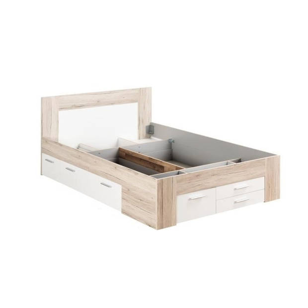 UDINE Eigentijds bed voor volwassenen met essen eiken en mat wit decor - B 140 x L 200 cm