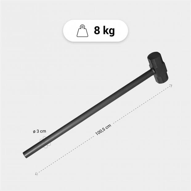 Gorilla Sports Gewichthamer - Sledge Hammer - Fitnesshamer - Crossfit - Gietijzer met rubber coating - 8 kg