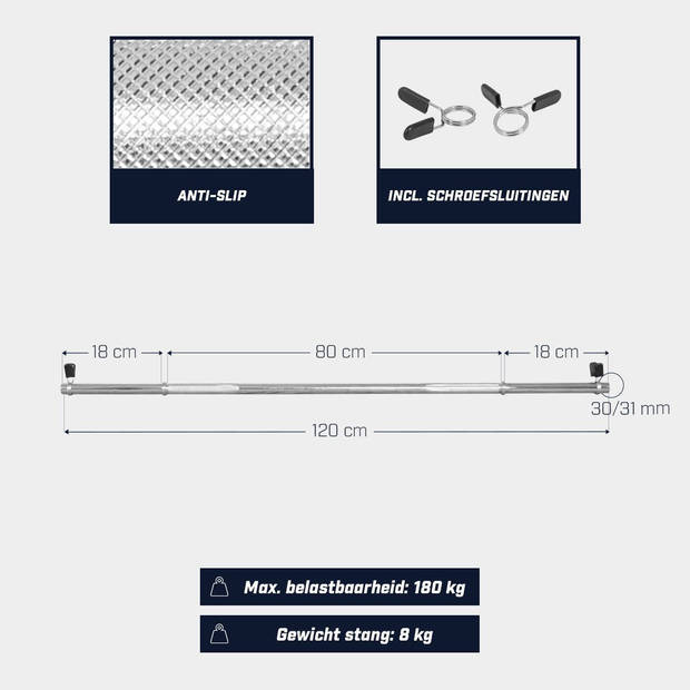 Gorilla Sports Halterstang - 120 cm - 30/31 mm - Veersluiting