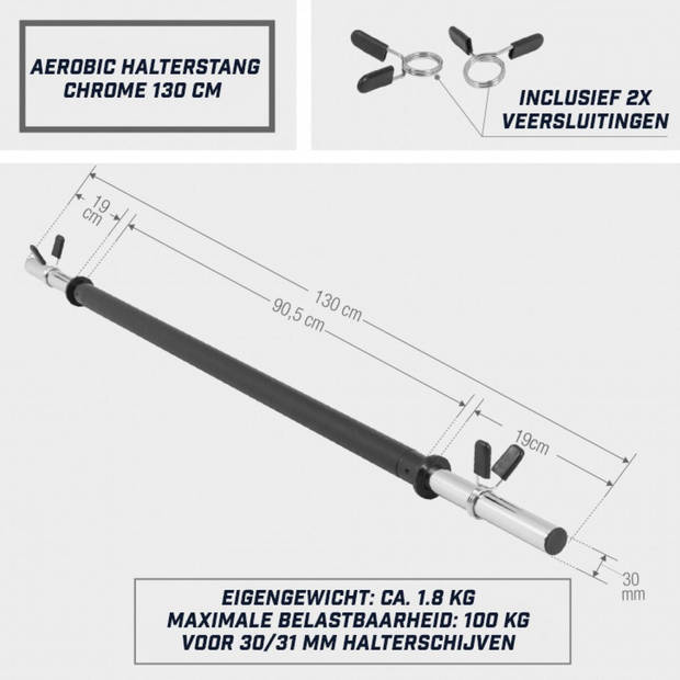 Gorilla Sports Aerobic Halterstang - Barbell - 130 cm - 30 mm - Incl. Veersluiting