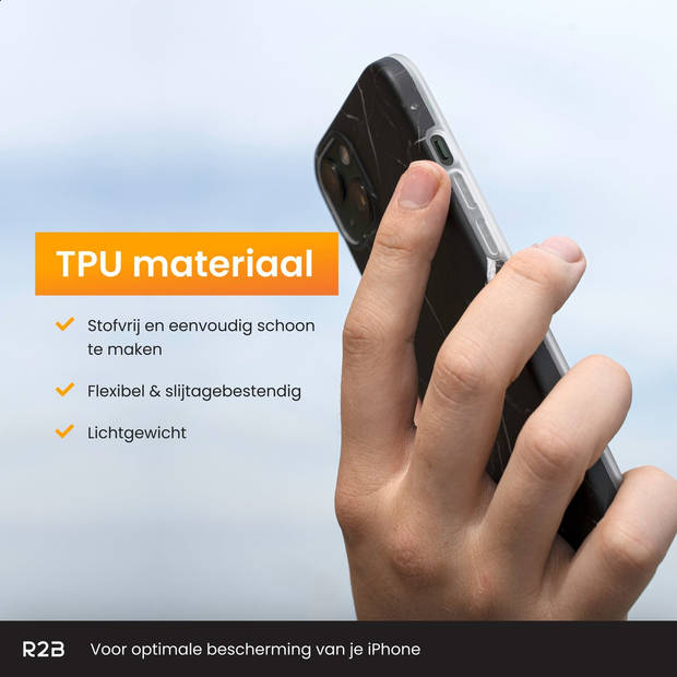 R2B Marmer hoesje geschikt voor iPhone 13 - 6.1 inch - Gratis screenprotector - Zwart