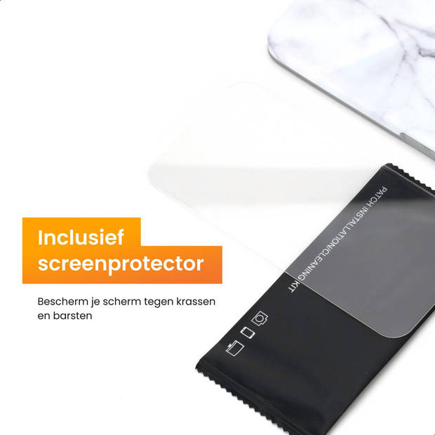 R2B® Marmer hoesje geschikt voor iPhone 13 - Model De Bilt - Inclusief screenprotector - Gsm case - Wit