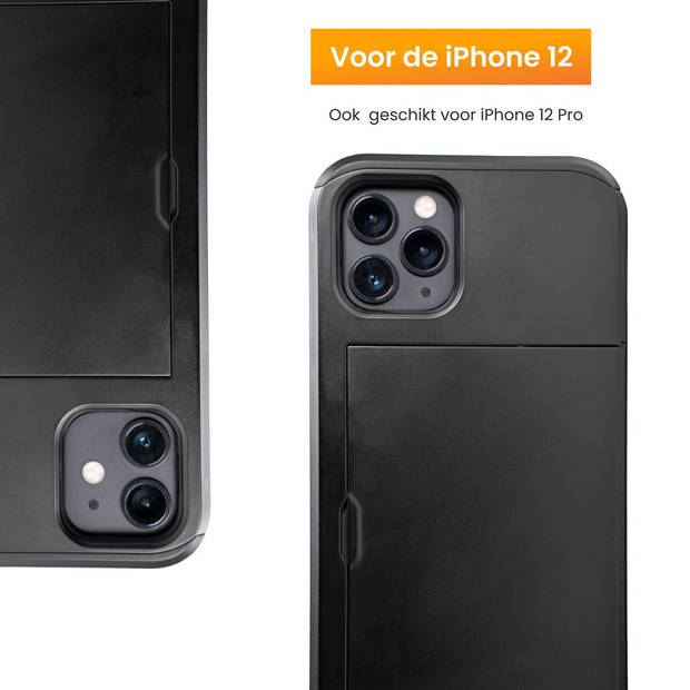 R2B hoesje met pasjeshouder geschikt voor iPhone 12 + 12 Pro - Model "Utrecht" - Inclusief screenprotector - Zwart