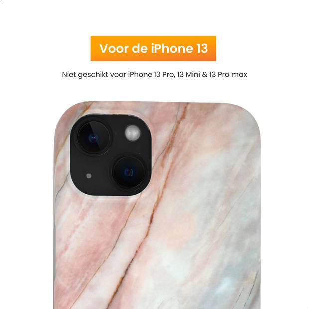 R2B Marmer hoesje geschikt voor iPhone 13 - 6.1 inch - Gratis screenprotector - Roze/Wit/Grijs