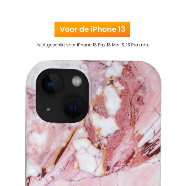 R2B® Marmer hoesje geschikt voor iPhone 13 - Model De Bilt - Inclusief screenprotector - Gsm case - Roze/Wit/Oranje
