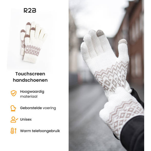 R2B® Touchscreen Handschoenen Winter Heren - Handschoenen Winter Dames - Maat S/M - Wit - Scooter/Fiets - Model Brugge