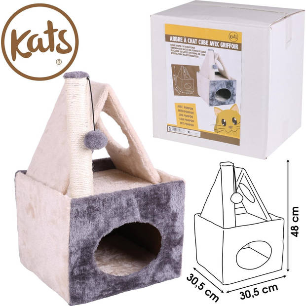 Kats Krabmeubel model Huis 30,5x48 cm - creme/grijs