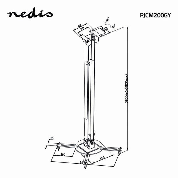 Nedis Projectorbeugel - PJCM200GY - Zilver