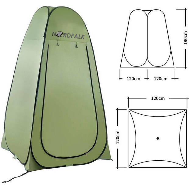 NordFalk douchetent pop-up 190 cm - omkleedtent / toilettent pop up 120x120x190 incl. tentharingen en draagtas - groen