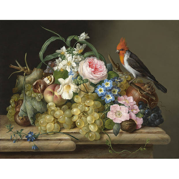 Inductiebeschermer - Stilleven Roos en Vogeltje - 76x51.5 cm