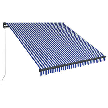 vidaXL Luifel handmatig uittrekbaar met LED 350x250 cm blauw en wit