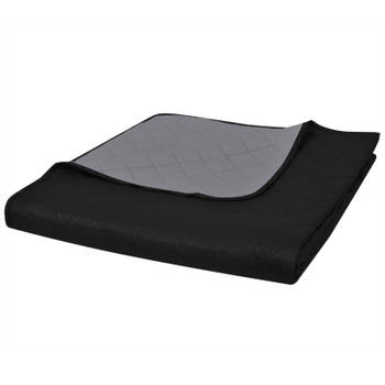 vidaXL Bedsprei gewatteerd dubbelzijdig 170x210 cm zwart/grijs