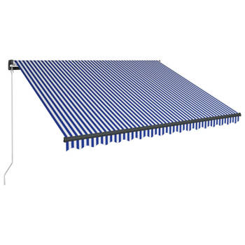 vidaXL Luifel handmatig uittrekbaar met LED 450x300 cm blauw en wit