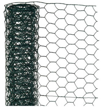 Schermgaas - groen - geplastificeerd staal - 100 x 250 cm - zeskantig maaswijdte 25 x 25 mm - Gaas