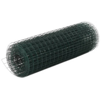 vidaXL Kippengaas 25x0,5 m staal met PVC coating groen