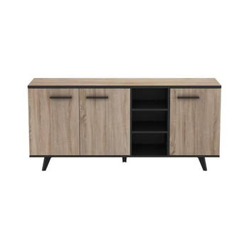 WAYNE buffet salontafel TV-kastset - Melamine - Scandinavische stijl - Geborsteld eiken en zwart- L50 X B 30X H 170