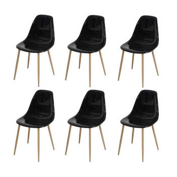 Set van 6 transparante zwarte kristallen stoelen - L 47 x D 54 x H 84 cm - Clody