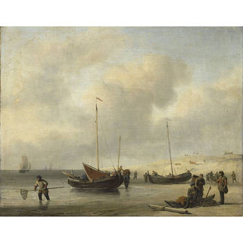 Inductiebeschermer - Visserschepen aan het Strand - 81.6x52.7 cm