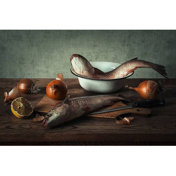 Inductiebeschermer - Stillife Fresh Fish - 80x52 cm