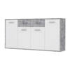 PILVI Laag dressoir 4 deuren 4 laden - Wit en lichtgrijs beton - B 162,3 x D 34,2 x H 88,1 cm