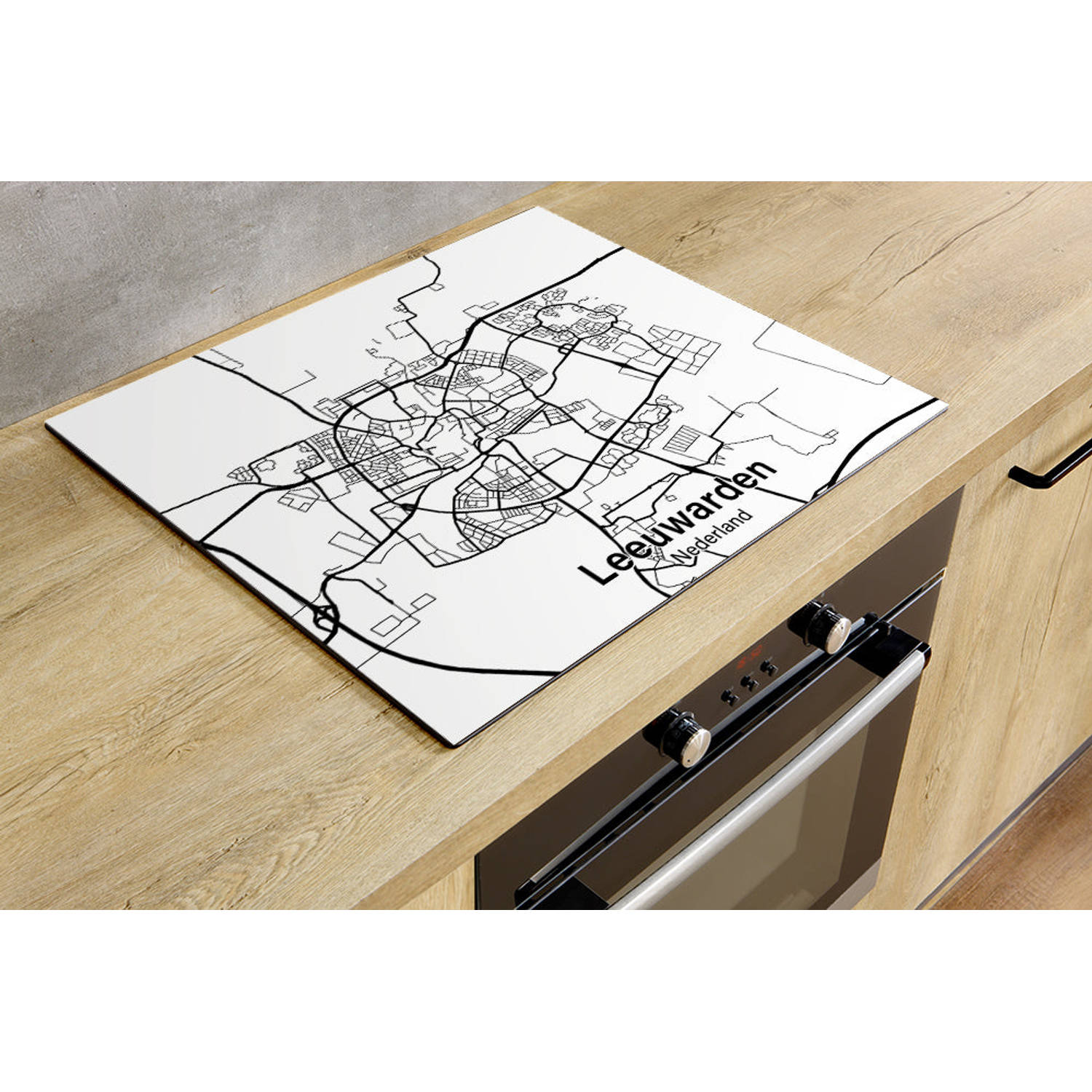 Inductiebeschermer - Stadskaart Leeuwarden - 90x52 cm / Grijs