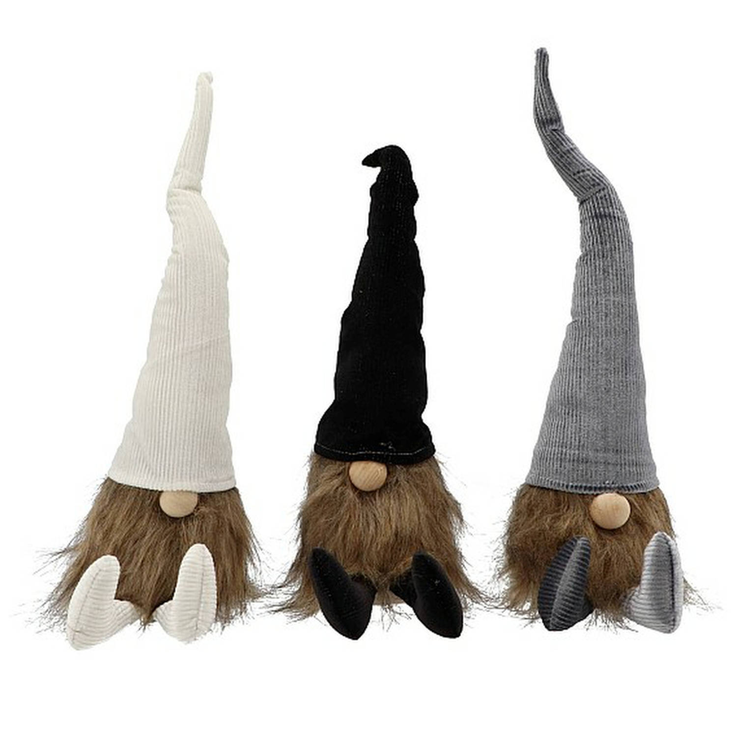 Kerst Gnome Kerst Gnoom corduroy 48 x 18 cm - zwart, wit en grijs - 3 Stuks