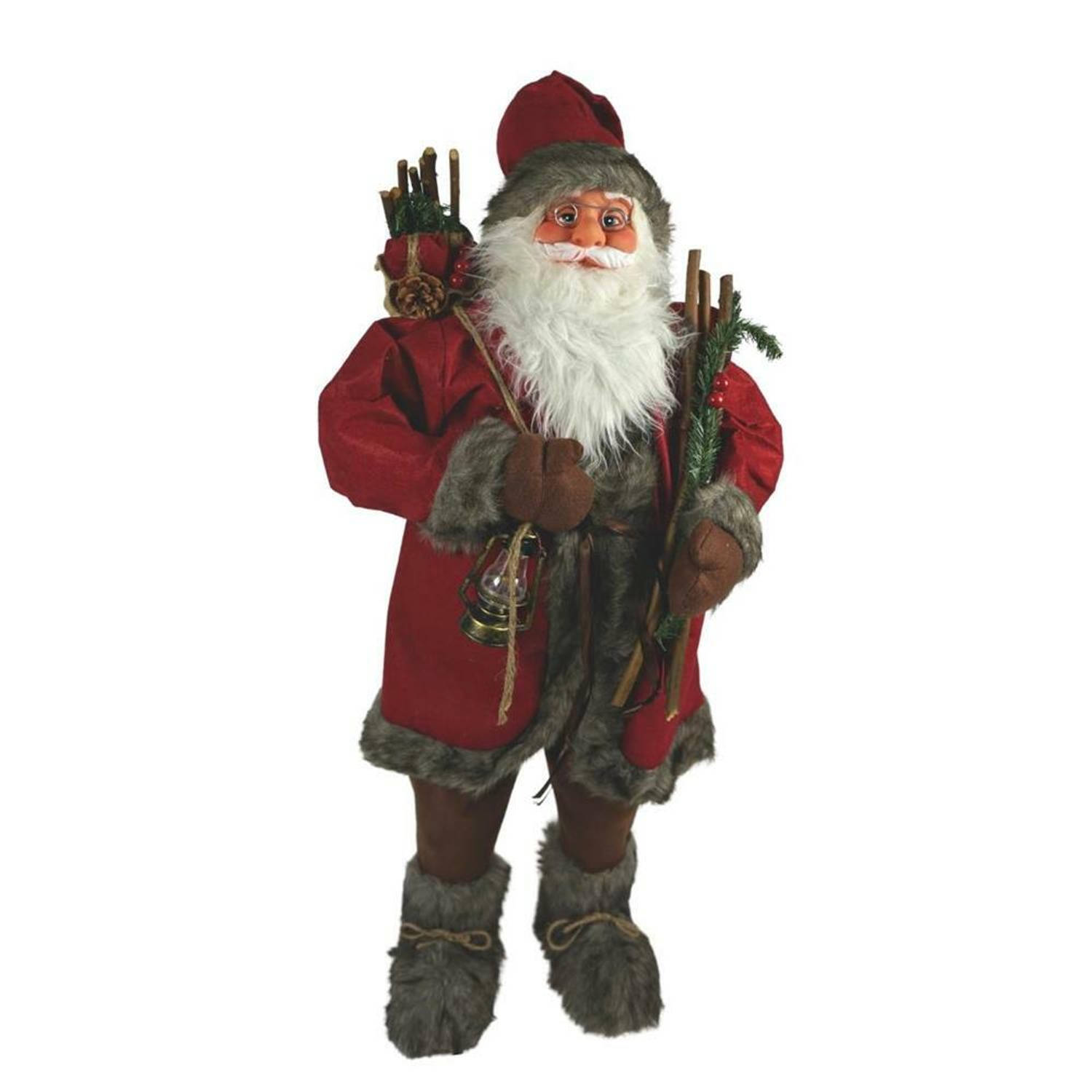 XXL Luxe Kerst Decoratie Kerstman Pop Staand Rood-Donkergrijs - 100cm