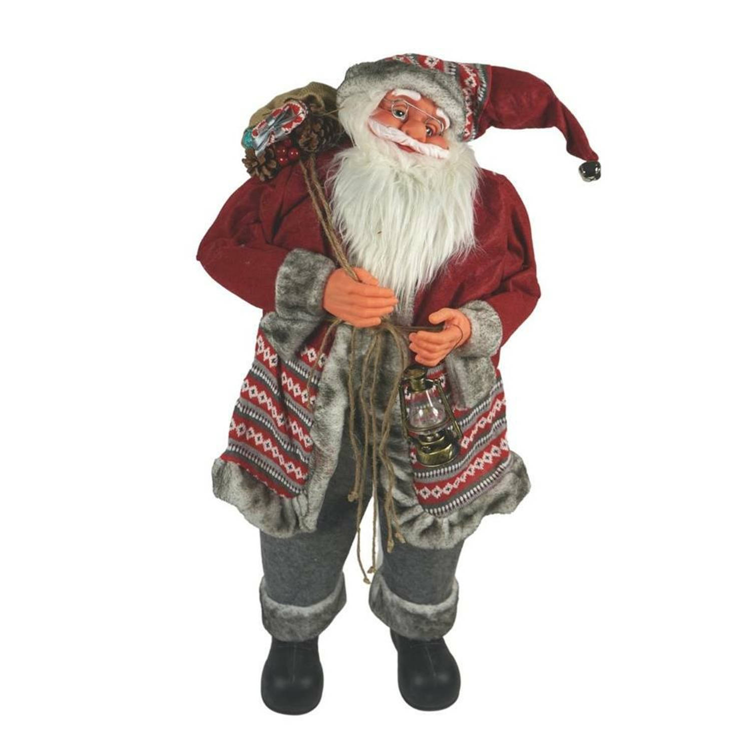 XXL Luxe Kerst Decoratie Kerstman Pop Staand Rood-Grijs - 100cm