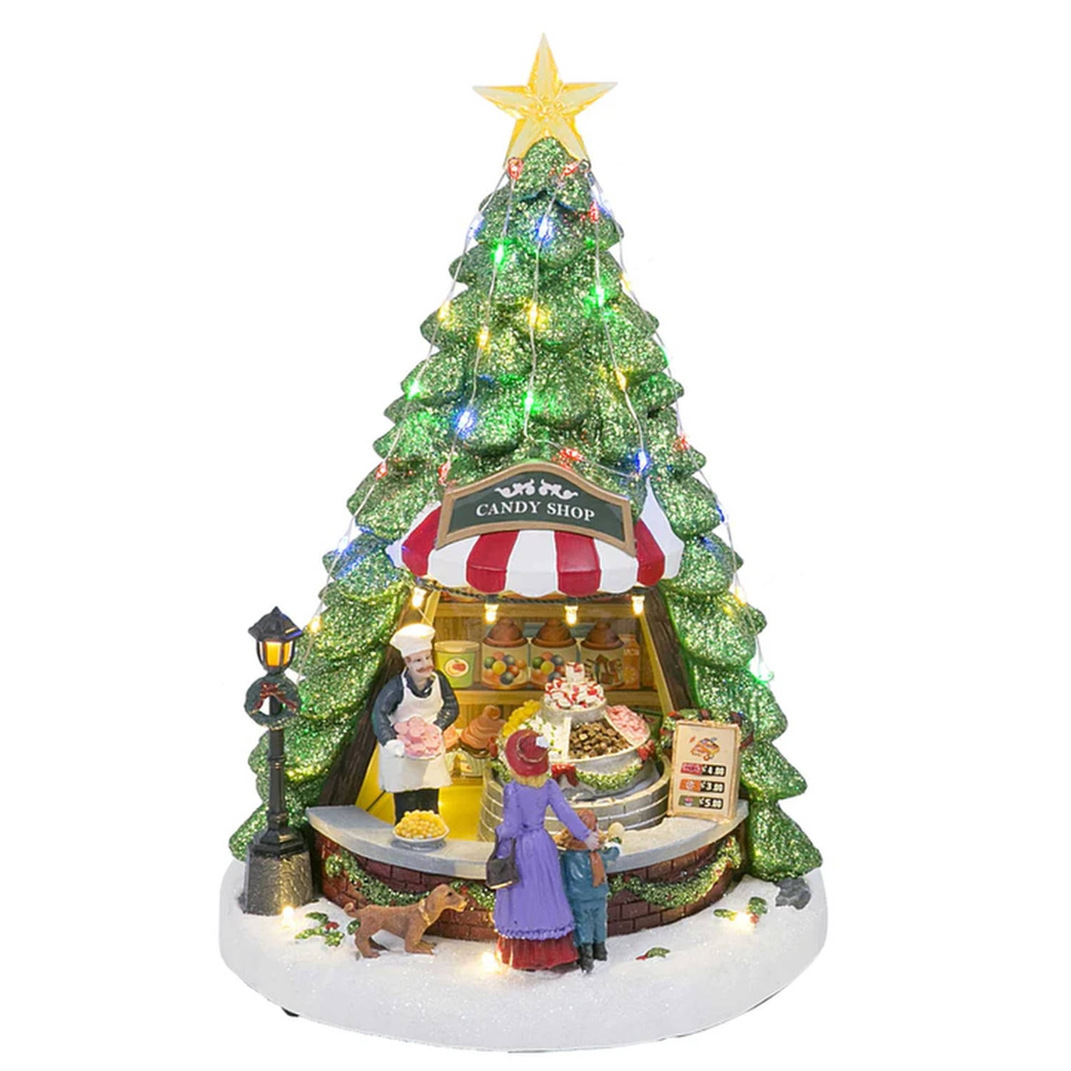 Kerst Wintertafereel met licht, muziek, beweging - Candy Shop - 22x22x33cm