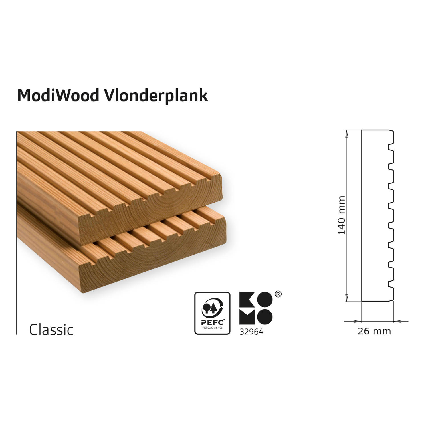 Intergard Vlonderplanken thermisch gemodificeerd Classic 390cm (26x140mm)