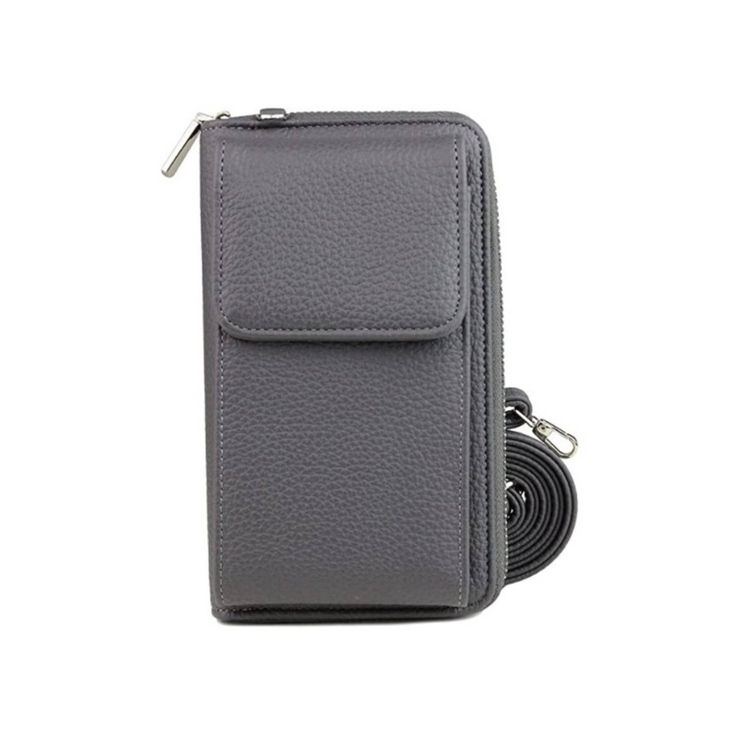 iBello portemonnee tasje met schouderband grijs telefoontasje dames Anti-skim RFID festival tas Port