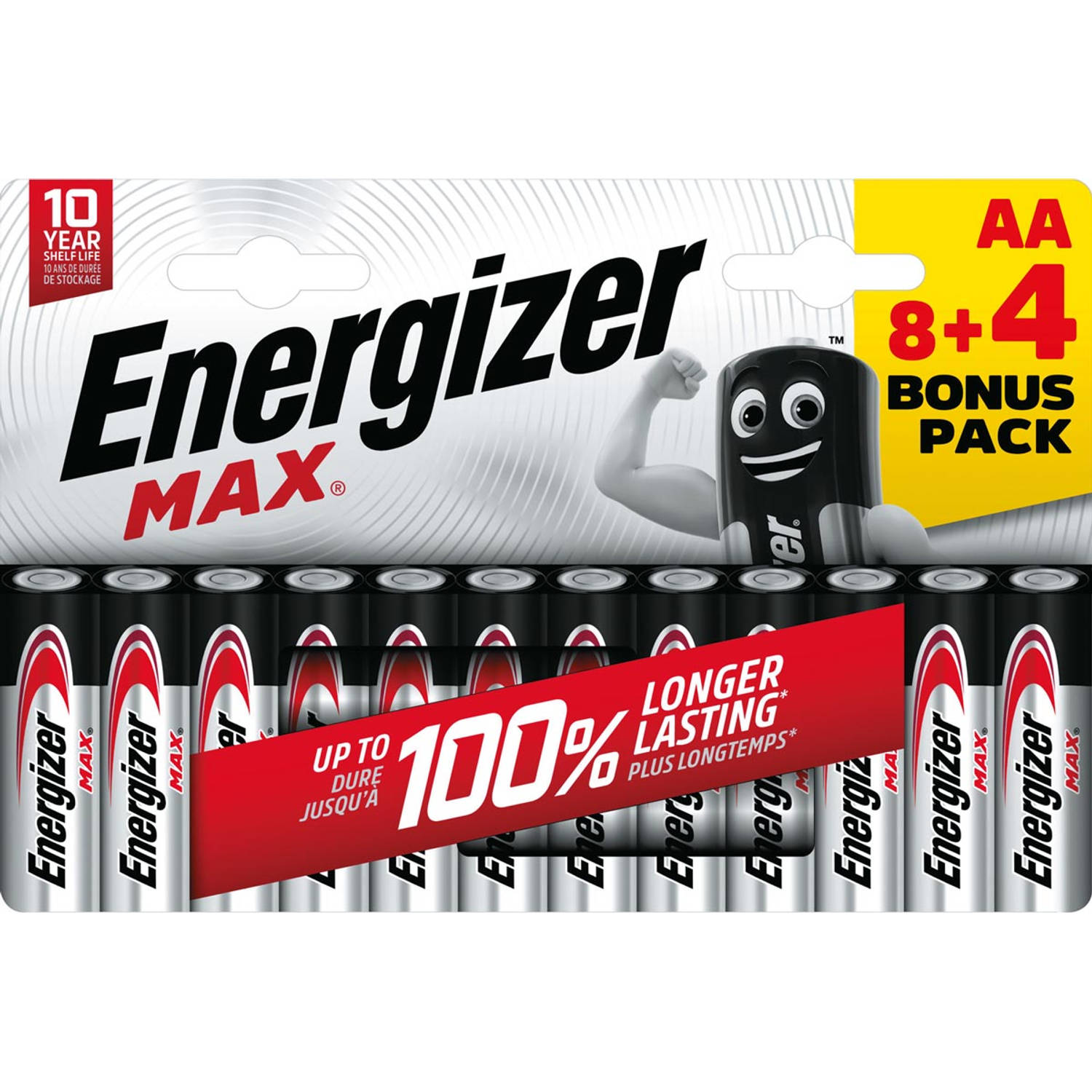 Energizer batterijen Max AA, blister van 8 stuks + 4 stuks gratis