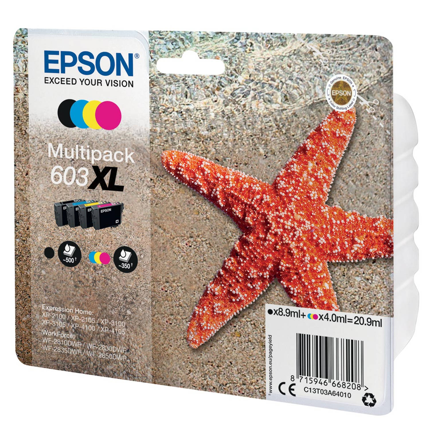 Epson inktcartridge 603 XL, 20,9 ml, OEM C13T03A64010, 4 kleuren 8 stuks