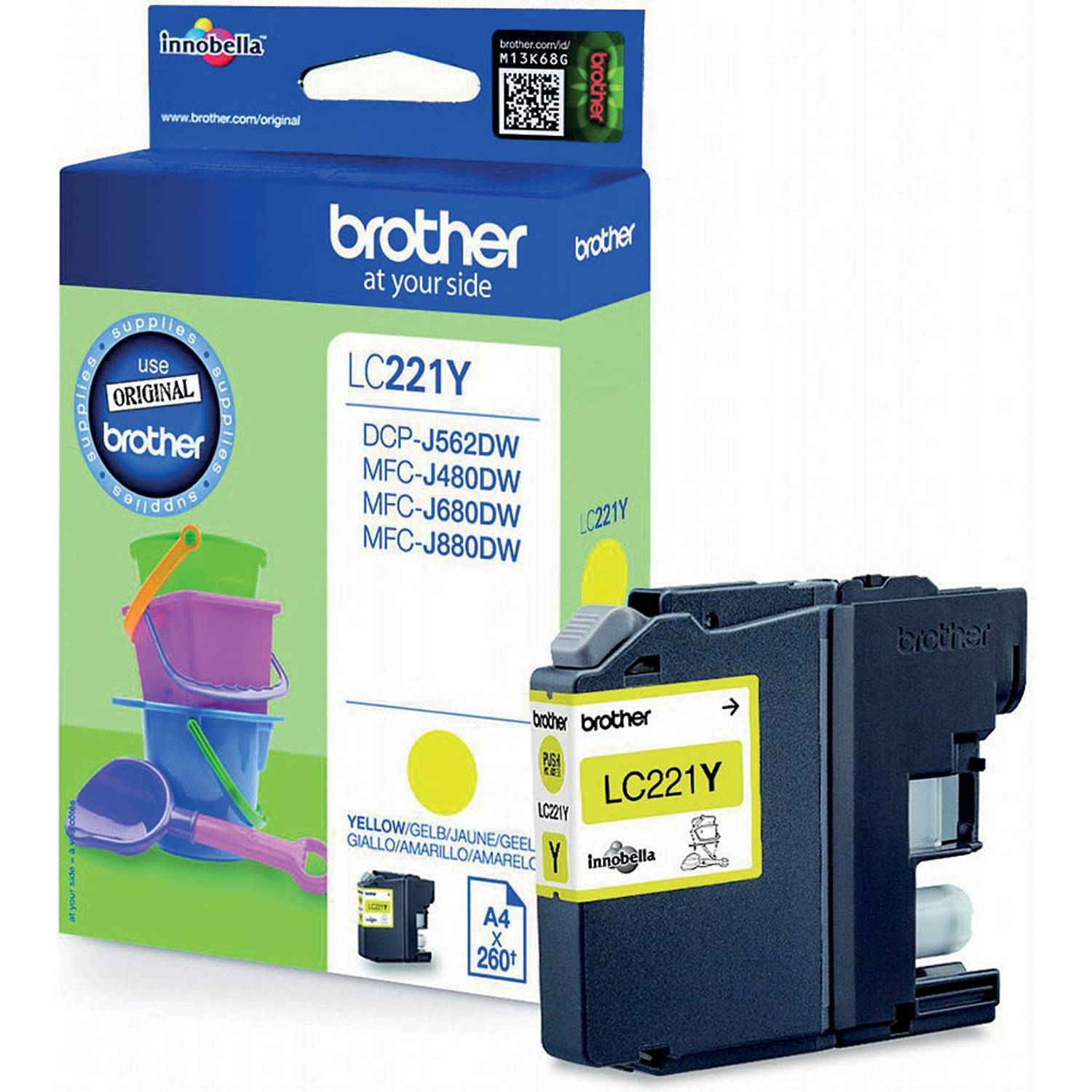 Brother inktcartridge, 260 pagina's, OEM LC-221YBP, geel 10 stuks